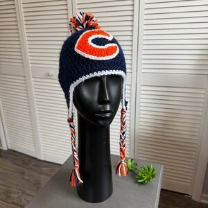 Vintage handmade knit Chicago bears winter tassel beanie hat
